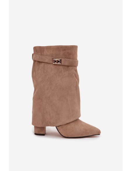 Insulated Women's Ankle Boots On Heel With Decorative Strap Khaki Luvielle