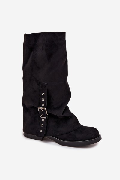Women's Boots With Wrinkled Shaft And Buckle Black Ophelis 2