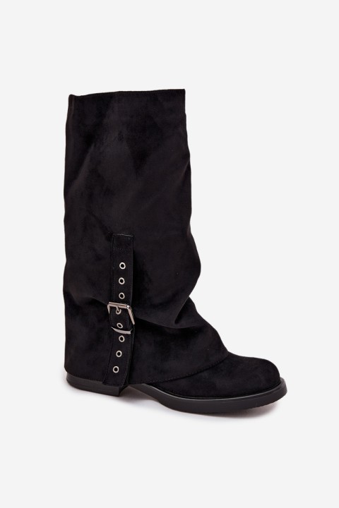 Women's Boots With Wrinkled Shaft And Buckle Black Ophelis
