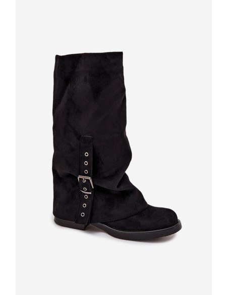 Women's Boots With Wrinkled Shaft And Buckle Black Ophelis