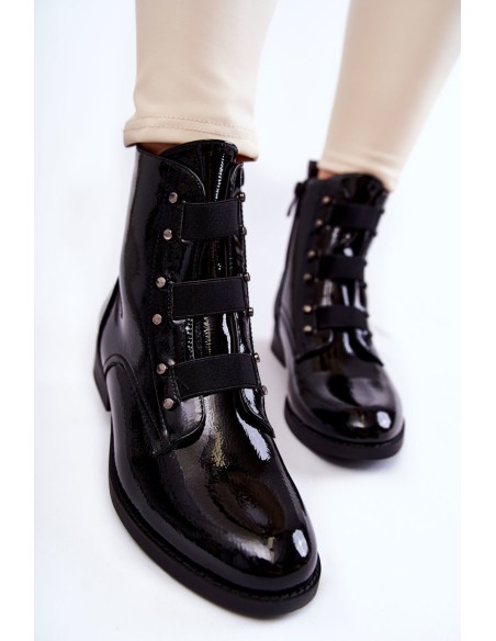 Lacquered Warm Boots On Flat Heel Black Geira