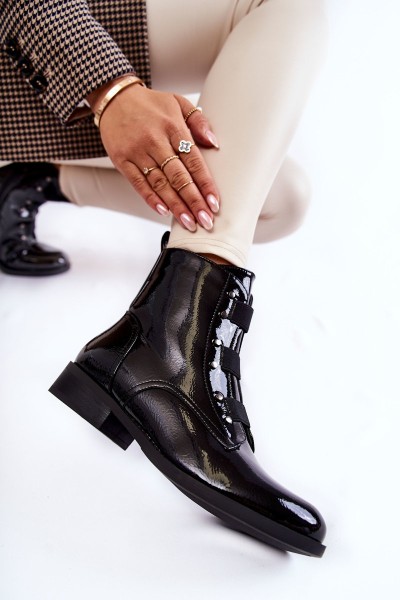 Lacquered Warm Boots On Flat Heel Black Geira 2