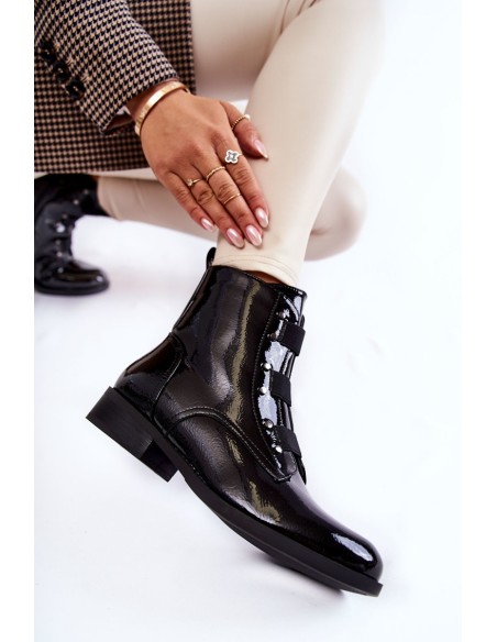 Lacquered Warm Boots On Flat Heel Black Geira