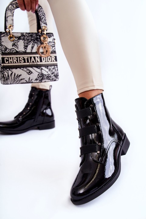 Lacquered Warm Boots On Flat Heel Black Geira