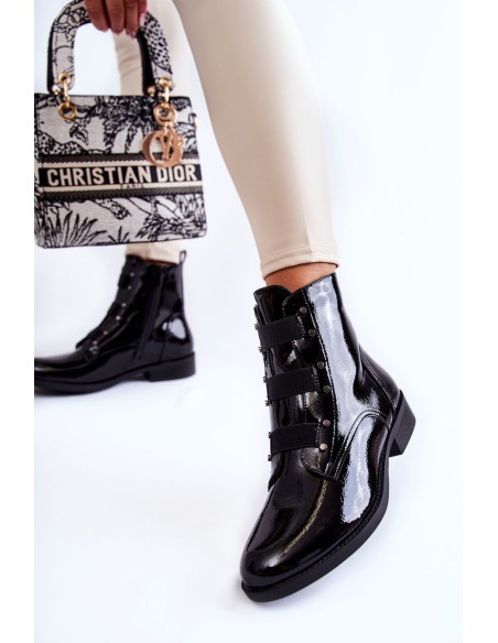 Lacquered Warm Boots On Flat Heel Black Geira