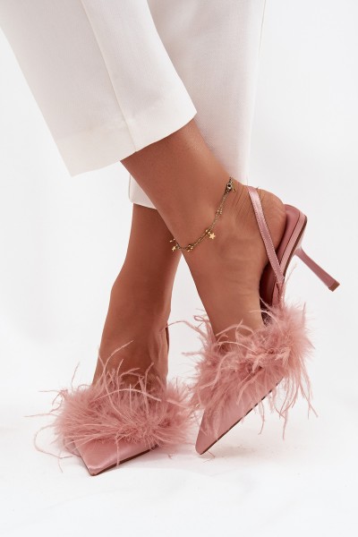 High heels with feathers and open heel Pink Belice