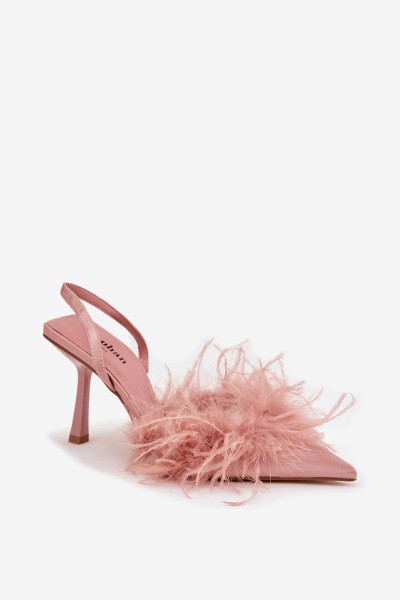 High heels with feathers and open heel Pink Belice 2
