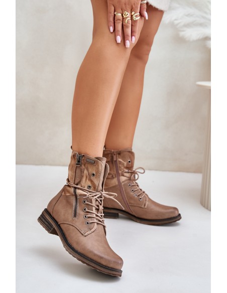 Women's Insulated Work Boots with Zipper Dark Beige Liletta