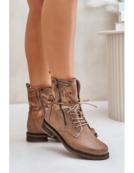 Women's Insulated Work Boots with Zipper Dark Beige Liletta