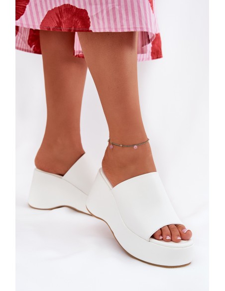 Eco Leather Women's Slippers On Platform And Wedge White Kisoffi