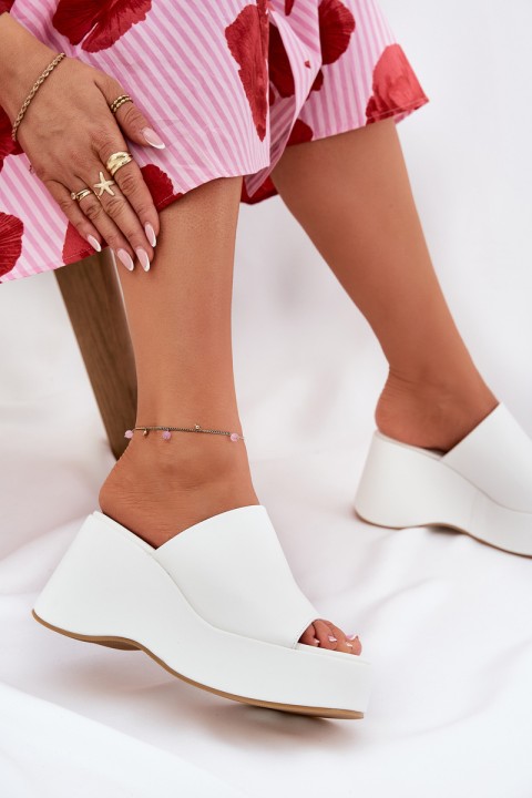 Eco Leather Women's Slippers On Platform And Wedge White Kisoffi