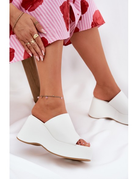 Eco Leather Women's Slippers On Platform And Wedge White Kisoffi