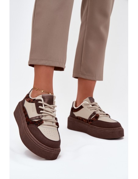 Women's Platform Sneakers Big Star SS274356 Leopard Brown-Beige