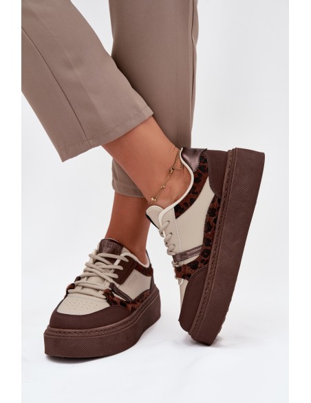 Women's Platform Sneakers Big Star SS274356 Leopard Brown-Beige