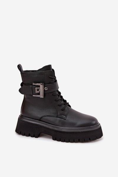 Leather Women's Work Boots Insulated With Decorative Clasp D&A MK52-032 Black 2