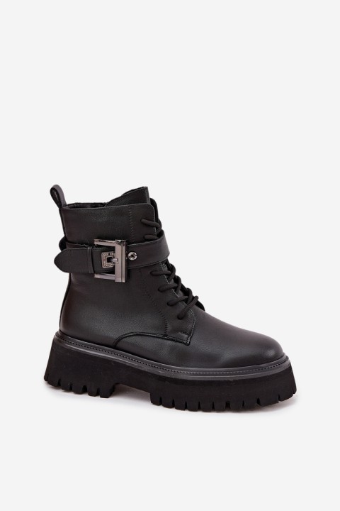 Leather Women's Work Boots Insulated With Decorative Clasp D&A MK52-032 Black