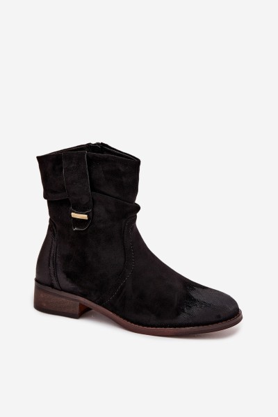 Women's ankle boots with low heel with wrinkling warm black Gracia 2