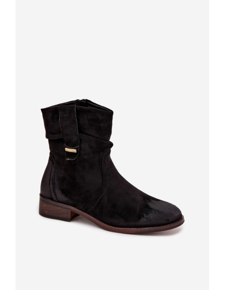 Women's ankle boots with low heel with wrinkling warm black Gracia