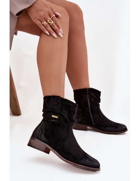 Women's ankle boots with low heel with wrinkling warm black Gracia