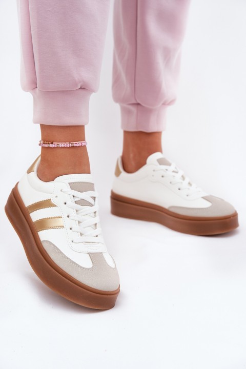 Women's Platform Sneakers Made Of Eco Leather White-Gold Elaraven