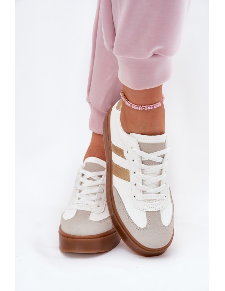 Women's Platform Sneakers Made Of Eco Leather White-Gold Elaraven