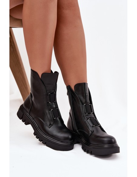 Warm ankle boots workers women's with zip eco leather black Mailyra