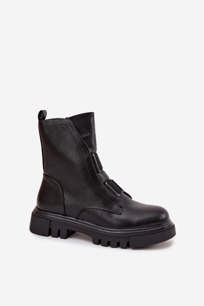 Warm ankle boots workers women's with zip eco leather black Mailyra 2