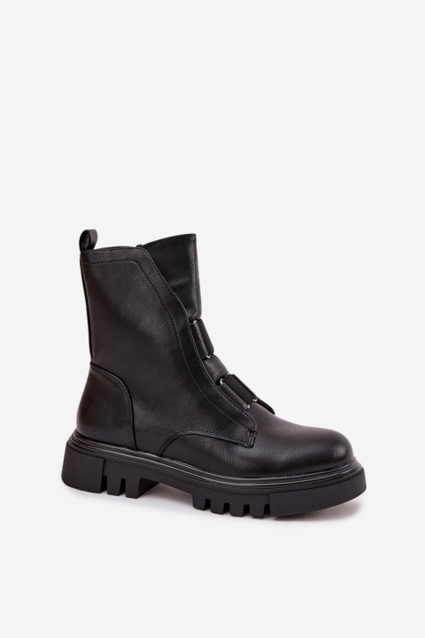 Warm ankle boots workers women's with zip eco leather black Mailyra