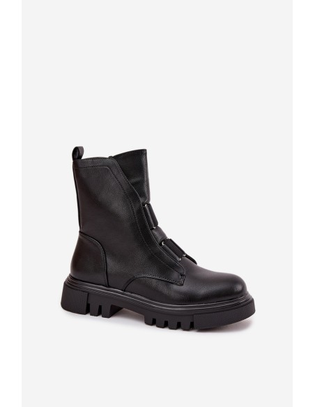 Warm ankle boots workers women's with zip eco leather black Mailyra