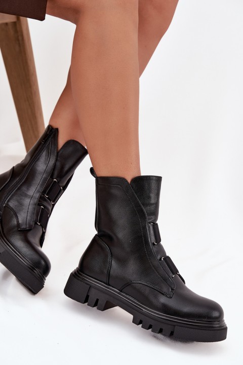 Warm ankle boots workers women's with zip eco leather black Mailyra