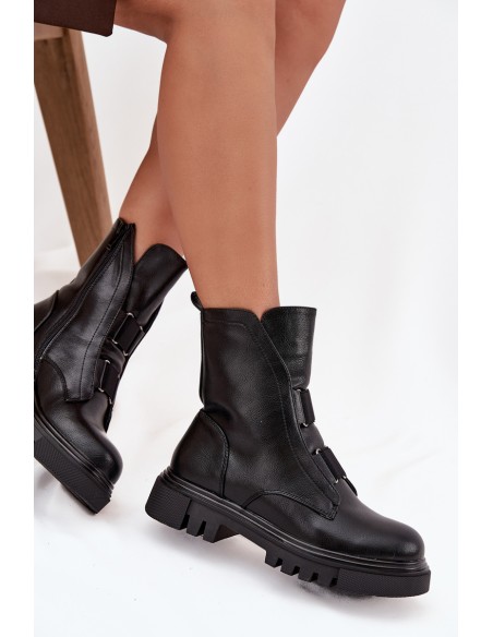 Warm ankle boots workers women's with zip eco leather black Mailyra