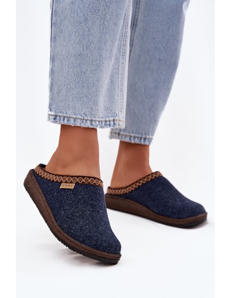 Women's slippers with embroidery Inblu NL000009 navy blue