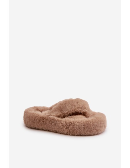 Womens Fur Slippers On Thick Sole Beige Lavitera