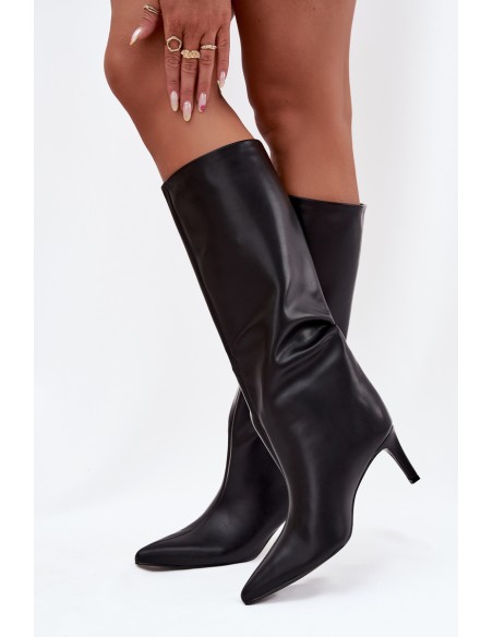 Women's Slip-On Insulated Boots on Heel Black Olive