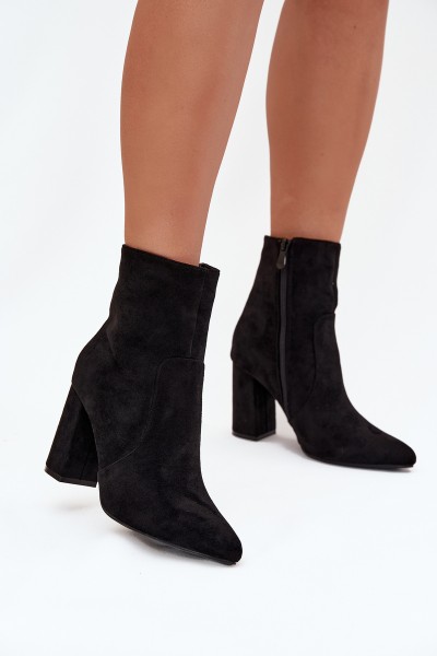 Insulated women's ankle boots with heel made of eco suede black Pralina