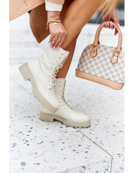 Women's Flat Boots Workers Beige Rozelle
