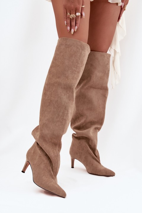 Women's high heel slip-on beige boots Mavilla
