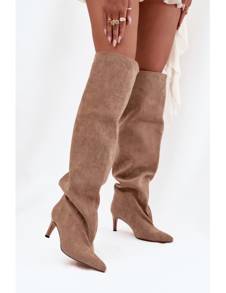 Women's high heel slip-on beige boots Mavilla