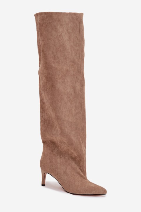 Women's high heel slip-on beige boots Mavilla