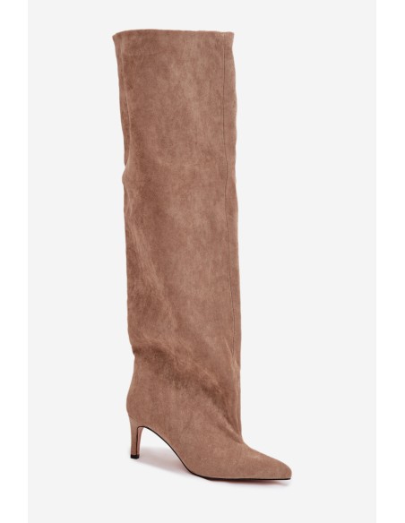 Women's high heel slip-on beige boots Mavilla