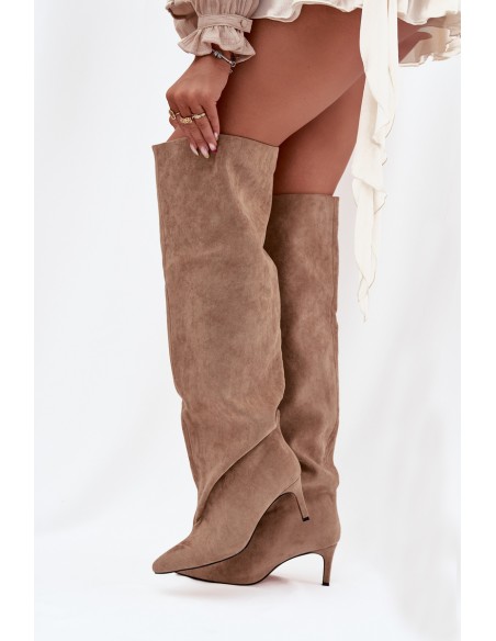 Women's high heel slip-on beige boots Mavilla