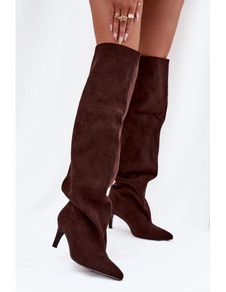 Women's High Heel Ankle Boots Slip-On Chocolate Mavilla