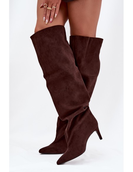 Women's High Heel Ankle Boots Slip-On Chocolate Mavilla