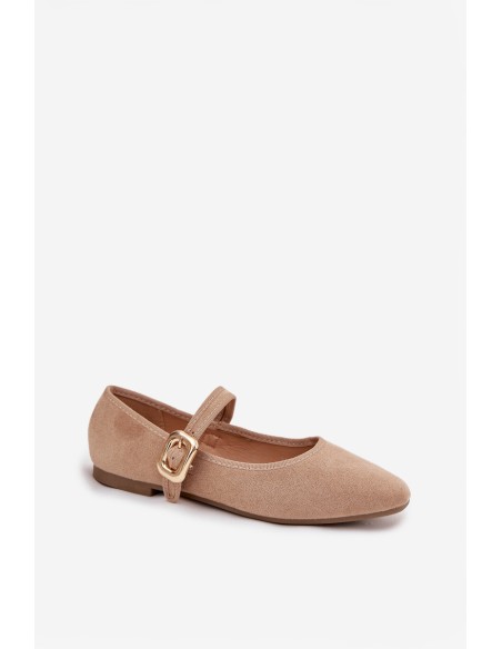 Ballet flats with strap and gold buckle Eco suede Beige Adelora
