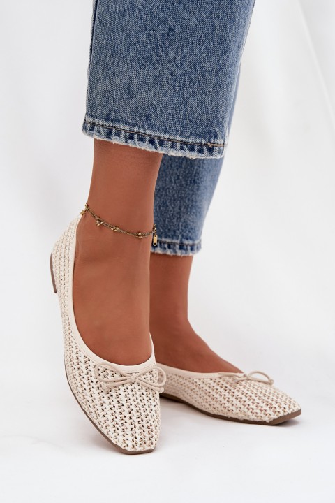 Ballet Flats With Weaving And Bow Ecru Belirra