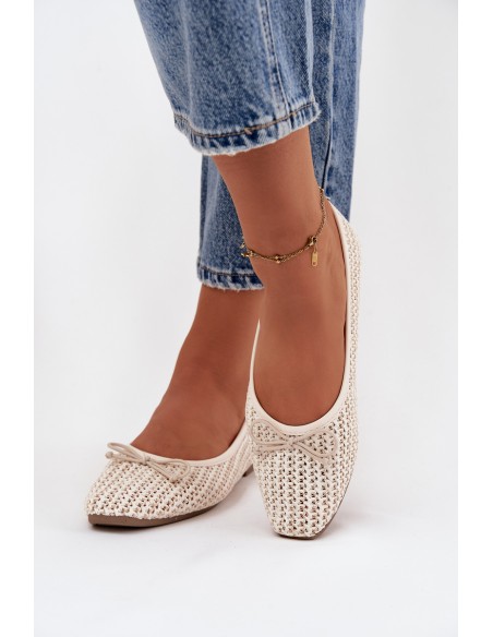 Ballet Flats With Weaving And Bow Ecru Belirra