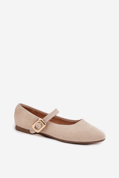 Ballerinas With Strap And Gold Clasp Eco Suede Light Beige Adelora 2