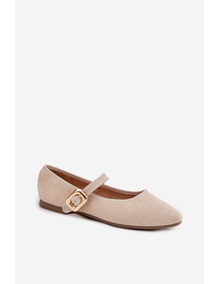 Ballerinas With Strap And Gold Clasp Eco Suede Light Beige Adelora