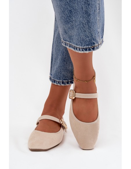 Ballerinas With Strap And Gold Clasp Eco Suede Light Beige Adelora