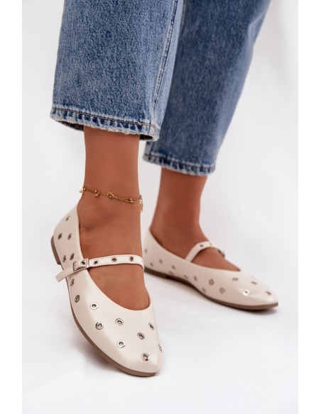 Women's Ballerinas with Strap and Buckle Beige Janelor